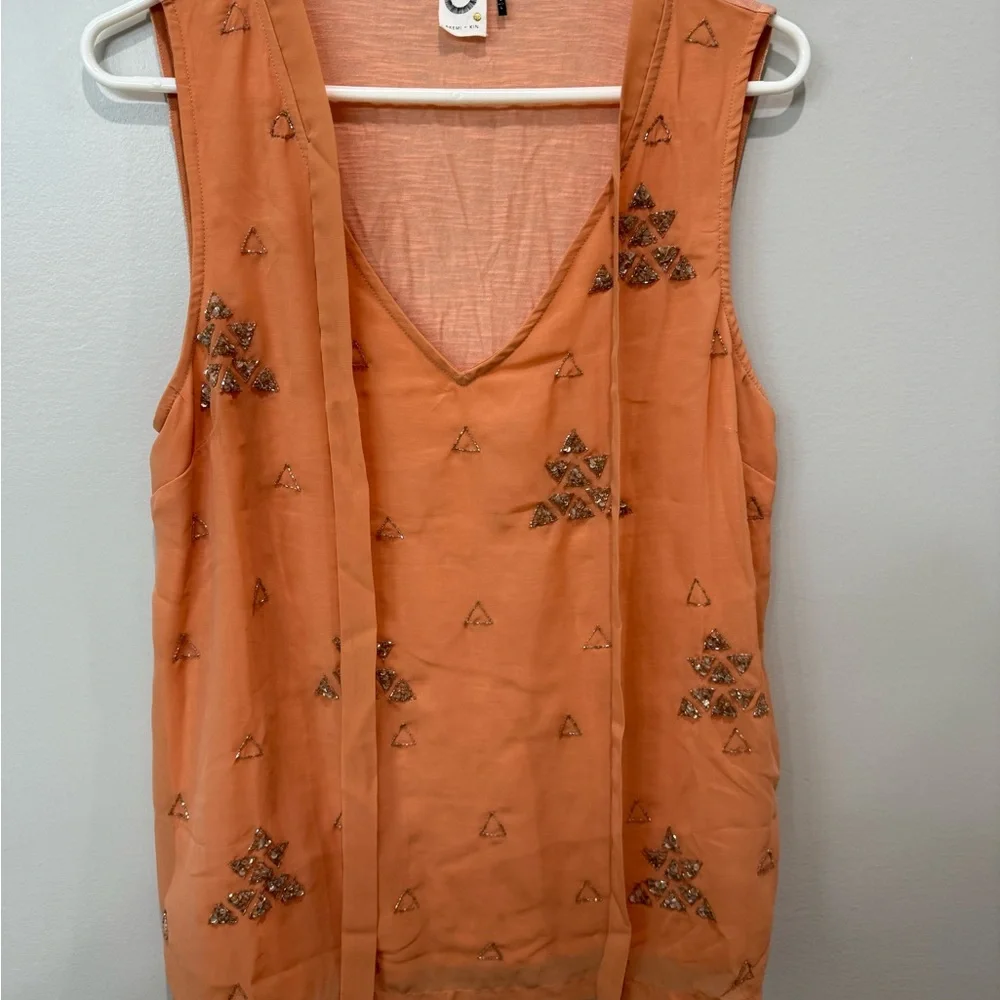 Akemi+ kin by Anthropologie- Orange Tie Front Tank Top with Sleeveless Design- L - Picture 1 of 5